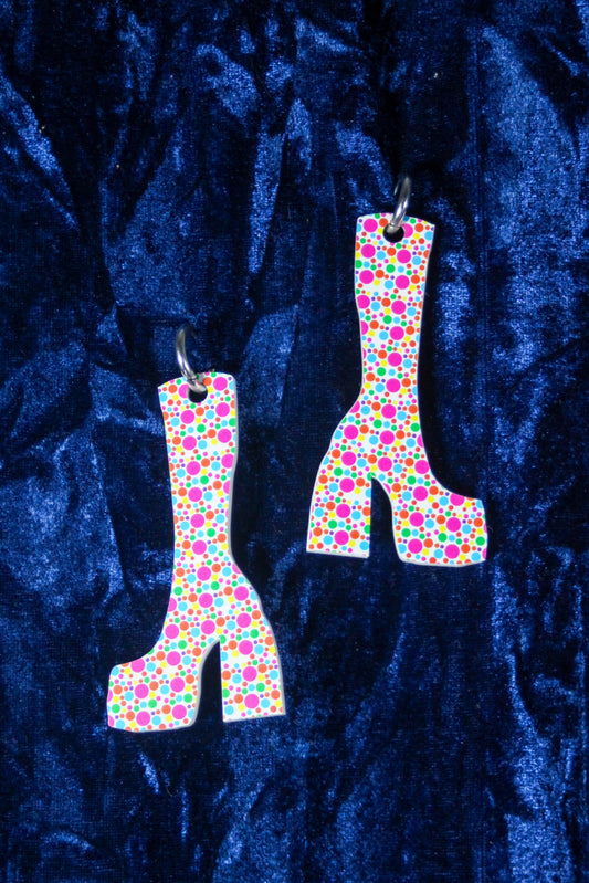 Patterned Boots - Multi Polka Dot