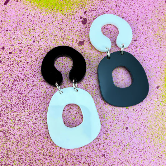 Oval Drop Earrings - Black & White