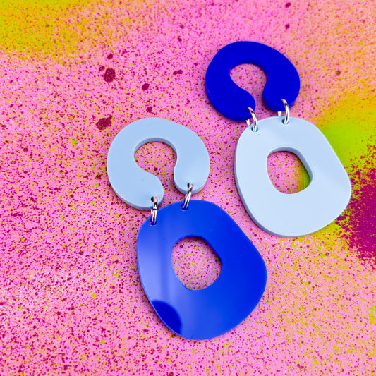 Oval Drop Earrings - Blue